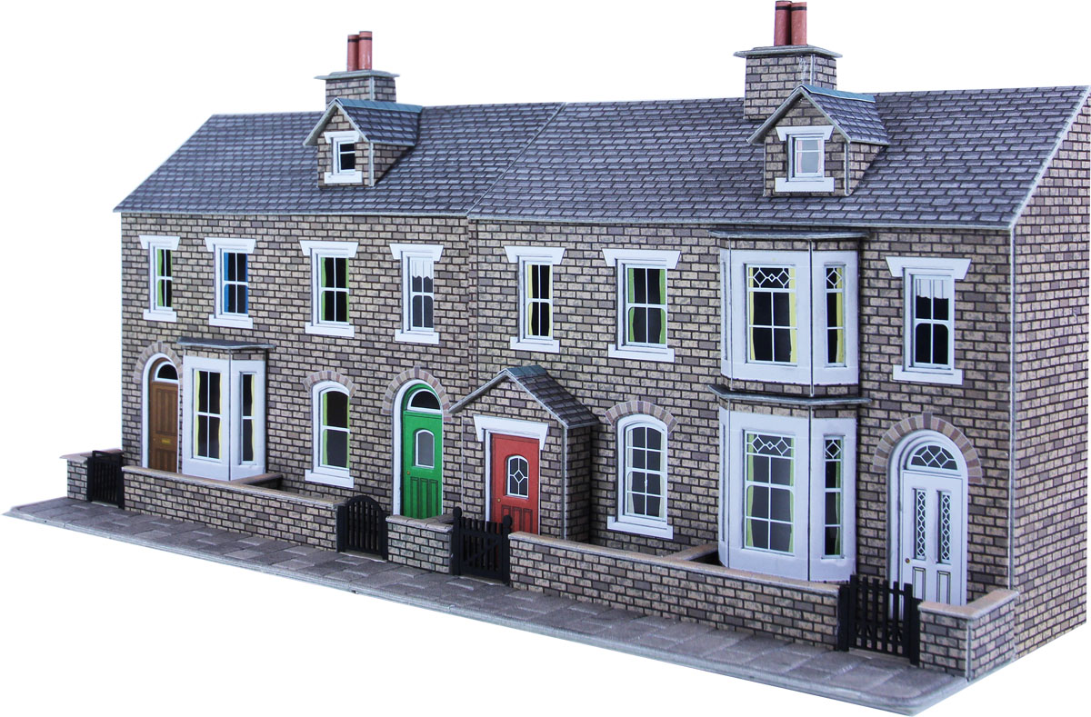 PO277 00//H0 Low Relief Stone Terraced House Backs Metcalfe Model Kit Building